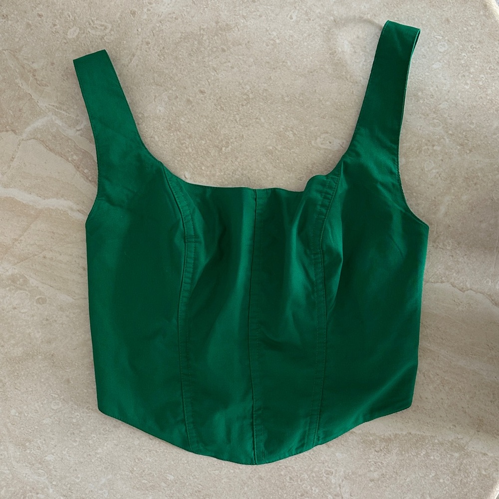 Abercrombie & Fitch Poplin Green Crop Top - Picture 3 of 6